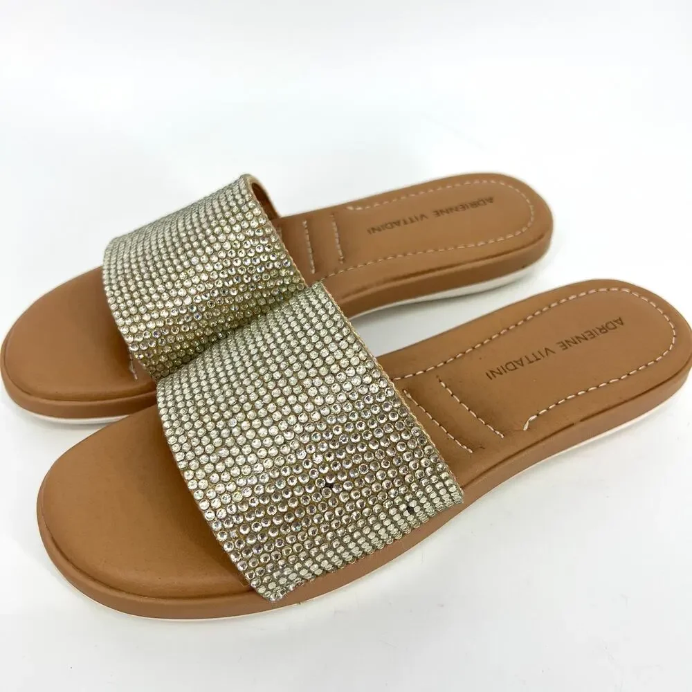 Adrienne Vittadini Sandy Rhinestone Slides Sandals Size 8M **READ**